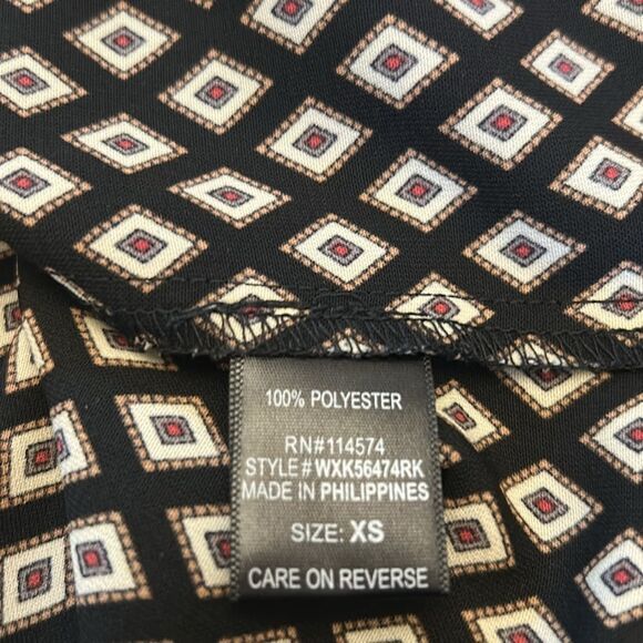 Pleione Black Patterned Flutter Sleeve Ruffled Blouse Size XS EUC - Picture 8 of 9